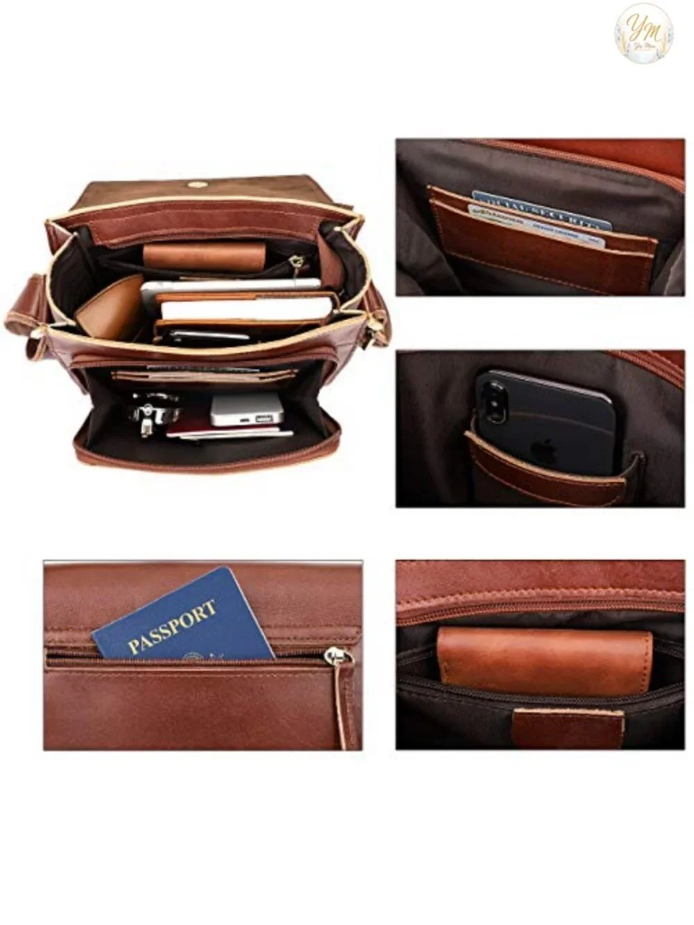 Genuine Cowhide Leather Messenger Bag Crossbody for Men Work Travel Tablet